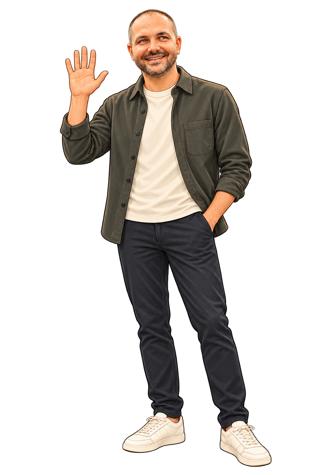 Full-body illustrated avatar of Panagiotis Ziazias waving hello